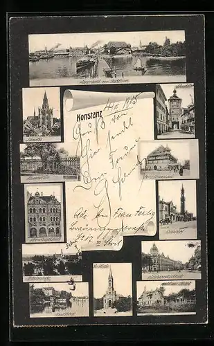 AK Konstanz, Münster, Kanzleigebäude, Bahnhof, Ev. Kirche