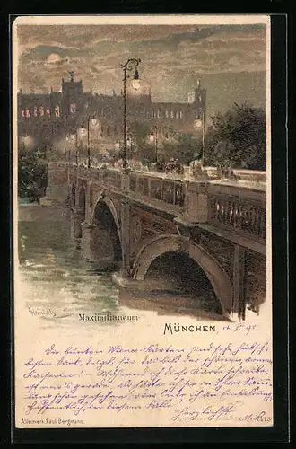 Lithographie München, Brücke beim Maximilianeum