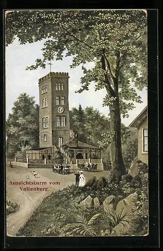 Künstler-AK Valtenberg, Aussichtsturm mit Gasthaus