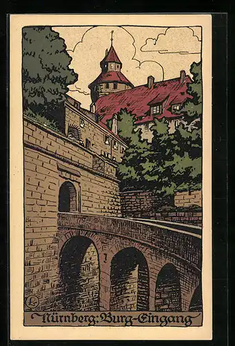 Steindruck-AK Nürnberg, Burg-Eingang