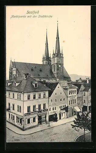 AK Saalfeld, Marktpartie mit Stadtkirche