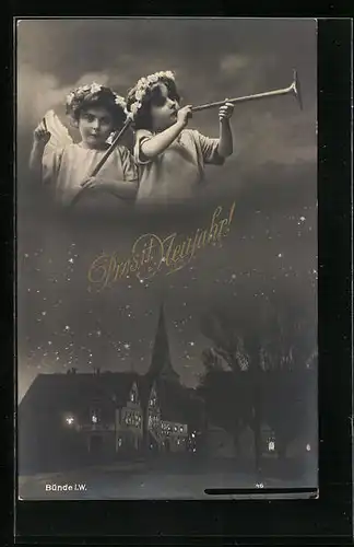 AK Bünde i. W., Neujahrsengel über Ortspartie