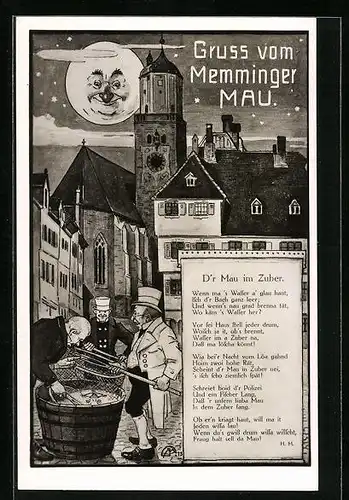Künstler-AK Memmingen, Fischen nach dem Mau im Zuber