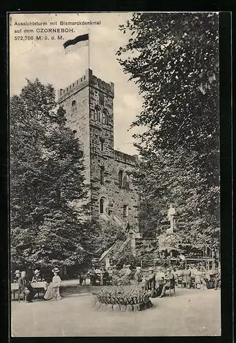 AK Czorneboh, Aussichtsturm mit Bismarckdenkmal