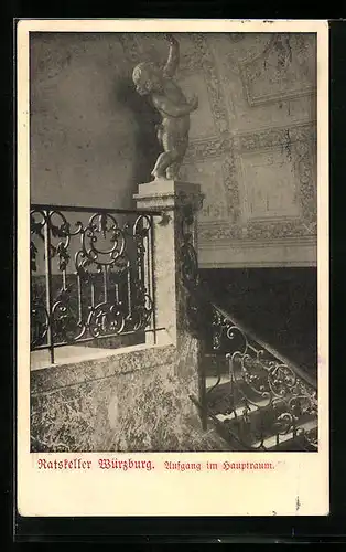 AK Würzburg, Gasthaus Ratskeller, Aufgang im Hauptraum