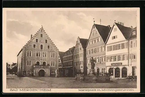 AK Bad Mergentheim, Marktplatz mit Milchlingsbrunnen
