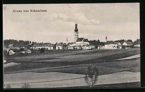 AK Schnaitsee, Ortsansicht hinter Feldern