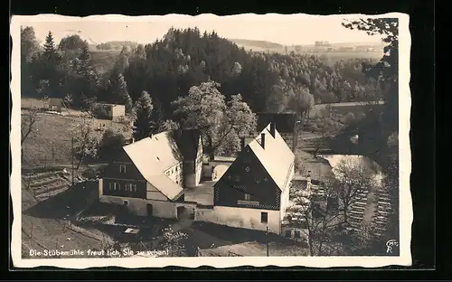 AK Tharandt, Gasthaus Stübemühle aus der Vogelschau