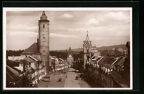 AK Domazlice, Marktplatz aus der Vogelschau