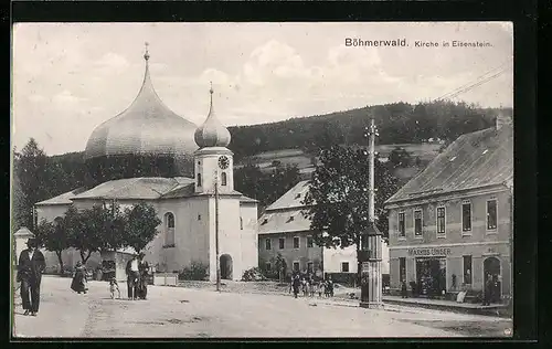 AK Eisenstein, Kirche mit Geschäft v. Markus Unger