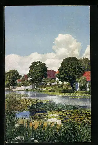 Künstler-AK Photochromie Nr. 4121: Häuser und Bäume am See