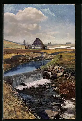 Künstler-AK Photochromie Nr. 3442: Haus am Fluss