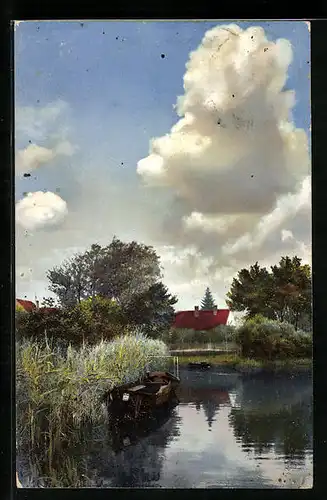 Künstler-AK Photochromie Nr. 2327: Fluss mit Booten