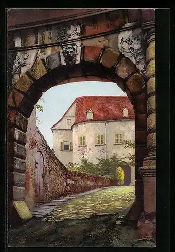 Künstler-AK Photochromie Nr. 103: Eingang zum Schloss Scharfenstein