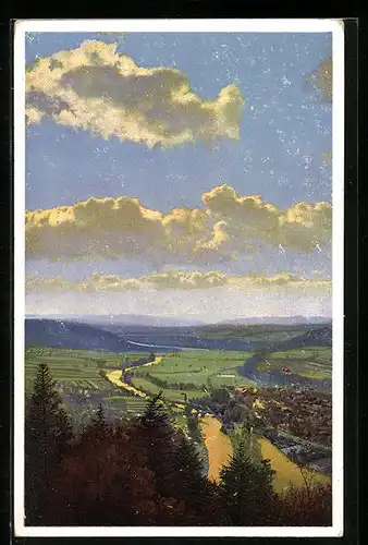 Künstler-AK Photochromie Nr. 5001: Blick auf Landschaft und Wohngebiet