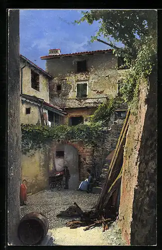 Künstler-AK Photochromie Nr. 1838: Häuser mit Bewohnern