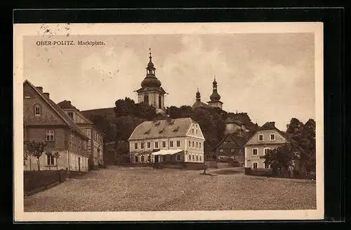 AK Ober-Politz, Häuser am Marktplatz