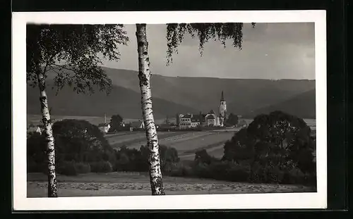 AK Nove Mesto, Panorama mit Kirche