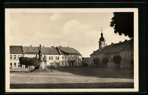 AK Doksy, Ortsansicht mit Kirche