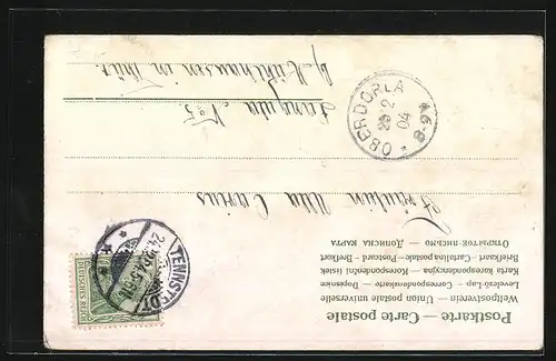 Lithographie Bunte Blumen und Schmetterling