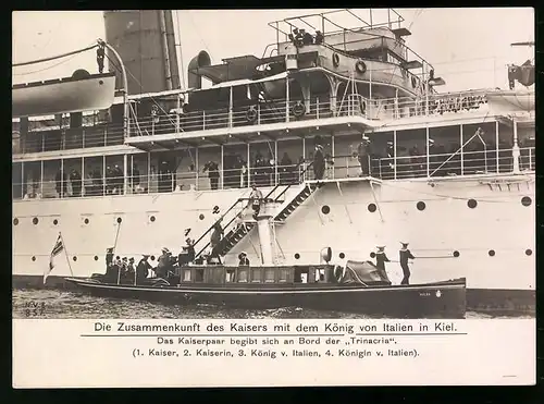 Riesen-AK Kiel, Zusammenkunft von Kaiser Wilhelm II. mit dem König von Italien an Bord der Trinacria