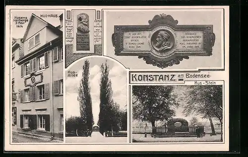 AK Konstanz /Bodensee, Hus-Haus, Hus-Allee und Hus-Stein