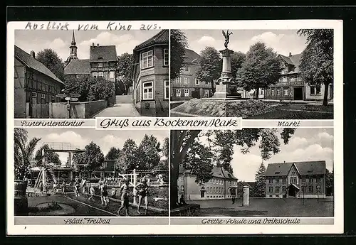 AK Bockenem / Harz, Markt, Goethe-Schule & Volksschule