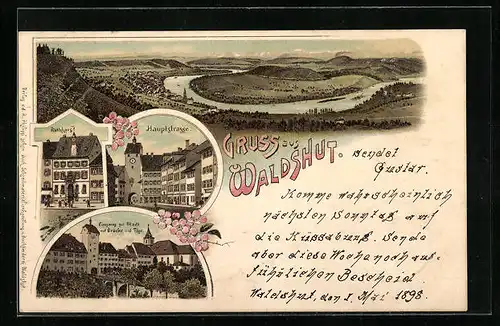 Lithographie Waldshut, Gesamtansicht, Hauptstrasse