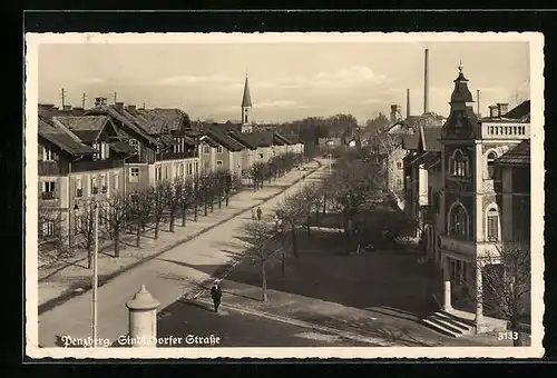 AK Penzberg, Sindlsdorfer Strasse aus der Vogelschau