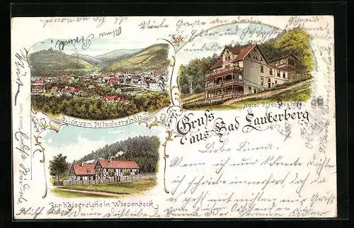 Lithographie Bad Lauterberg, Hotel Ritschershöh, Gesamtansicht, Gasthaus zur Kaisereiche in Wiesenbeck