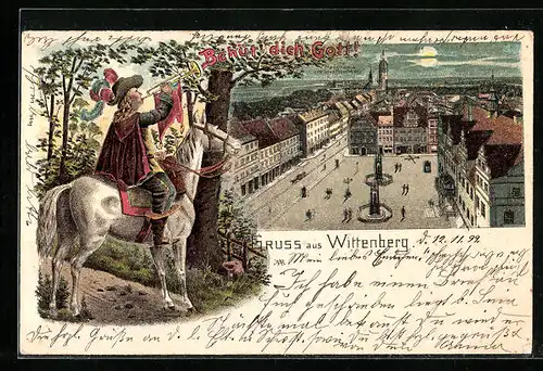 Lithographie Wittenberg, Panorama vom Stadtturm aus, Trompeter von Säckingen