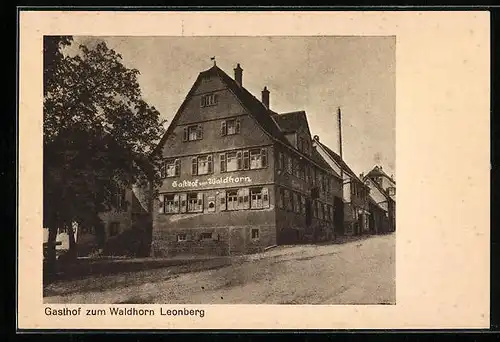 AK Leonberg, Gasthof zum Waldhorn mit Strasse