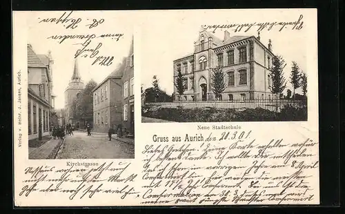AK Aurich, Kirchstrasse und Neue Stadtschule
