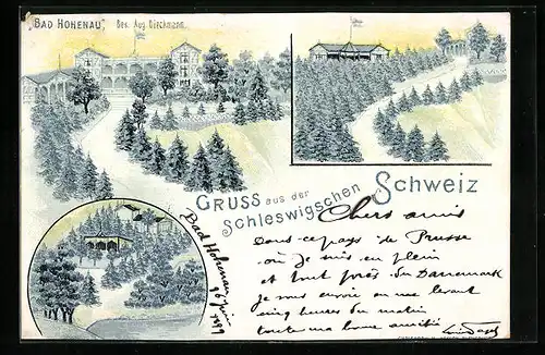 Lithographie Langballig, Hotel-Gasthaus Bad Hohenau