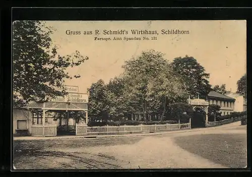 AK Berlin-Grunewald, R. Schmidt`s Wirtshaus Schildhorn, Dampferstation