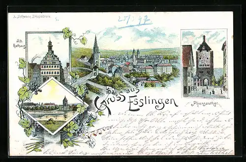 Lithographie Esslingen, Altes Rathaus, Pliensauthor