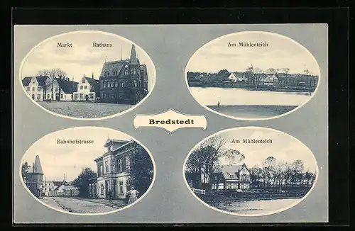 AK Bredstedt, Bahnhofstrasse, Am Mühlenteich, Markt