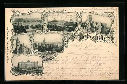 AK Zeitz, Stadtschule, Schloss Moritzburg, Kais. Post