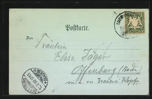 Mondschein-Lithographie Ludwigshafen a. Rh., Rheinbrücke, Bahnhof, Post