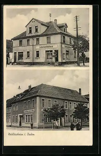 AK Neulussheim /Baden, Gasthaus zum Adler, Lebensmittelgeschäft