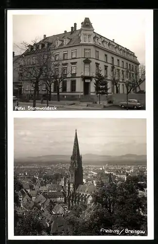 AK Freiburg /Breisgau, Hotel Sternwaldeck, Ortsansicht mit Münster