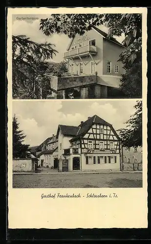 AK Schlossborn i. Ts., Gasthof Frankenbach mit Gartenterrasse