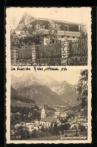 AK Schellenberg, Hotel-Pension Haus Resi Lenz, Ortsansicht aus der Vogelschau