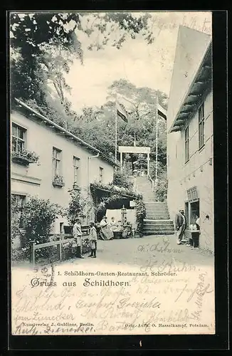AK Berlin-Grunewald, 1. Schildhorn Garten-Restaurant, Inh.: Schröder