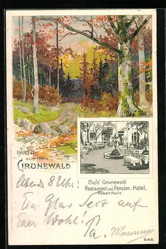 Lithographie Grunewald, Café Grunewald, Restaurant, Pension und Hôtel, Inh.: Robert Haitz