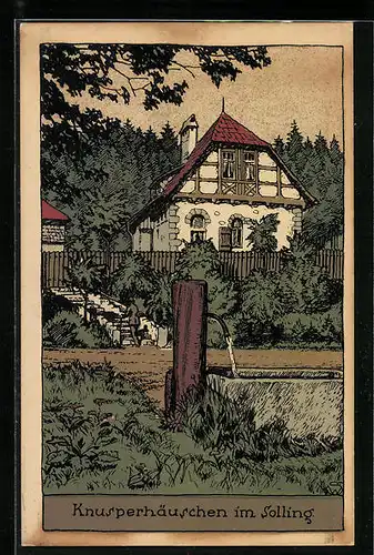 Steindruck-AK Uslar, Knusperhäuschen im Solling