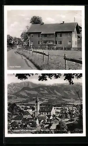 AK Blaichach, Ortsansicht mit Daumen und Nebelhorn, Haus Häsele