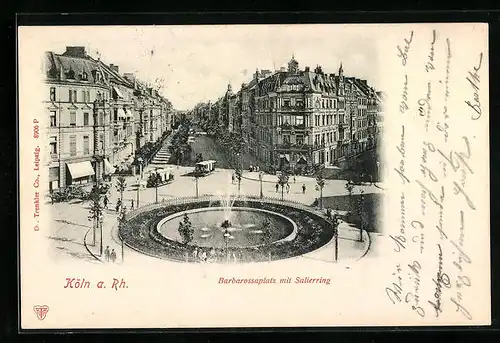 AK Köln a. Rh., Barbarossaplatz mit Salierring und Strassenbahnen