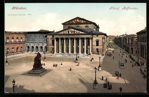 AK München, Königl. Hoftheater mit Strassenbahn