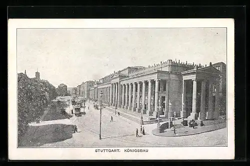 AK Stuttgart, Königsbau mit Strassenbahnen